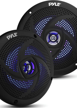 Pyle Marine Speakers -5.25 Inch 2 Way Waterproof and Weather Resistant Outdoor Audio Stereo Sound System with LED Lights,180 Watt Power and Low Profile Slim Style -1 Pair -PLMRS53BL (Black)
