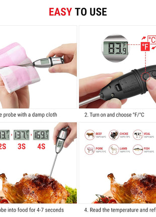 TempPro TempSwift 1 Sec Digital Food Thermometer for Kitchen Cooking | Meat Thermometer Digital, 5.3 inches Super Long Probe, Bread Baking Sourdough Liquids Candy Making Accessories Gift
