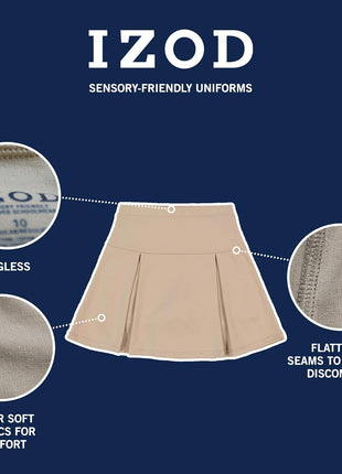 IZOD Girls School Uniform Sensory-Friendly Pleated Scooter, Khaki, 10