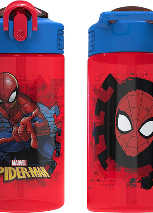 Zak Designs Marvel SpiderMan Kids Spout Cover and Built-in Carrying Loop Made of Plastic, Leak-Proof Water Bottle Design (16 oz, BPA-Free)