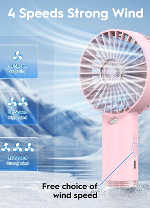 Portable Personal Misting Fan, Handheld Rechargeable Cooling Fan, 3-Speed, Suitable for Travel, Beach and Office Use Pink