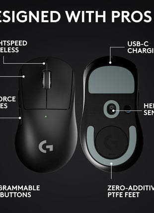 Logitech G PRO X Superlight 2 DEX Wireless Gaming Mouse, 60g pro-Grade Right-Handed Mouse with 5 programmable Buttons, USB-C Charging, 44k DPI Sensor, up to 8 kHz Polling for PC/Mac - Black