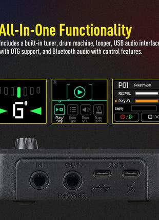 SONICAKE Pocket Master-Portable Multi Effects Pedal, 100 Built-in Guitar/Bass/Acoustic Effects, Amp Modeling, IR Cabinets Simulation, Stereo OTG USB Audio Interface, Rechargeable Guitar Pedal (Black)