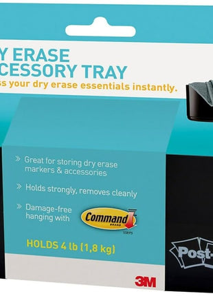 Post-it® Dry Erase Accessory Tray, Deftray, 8 5/8 inch x 3 1/8 inch x 2 15/16 inch, Black