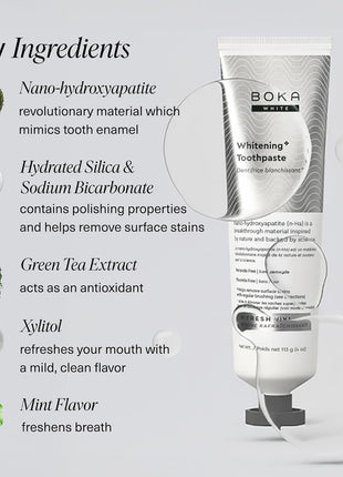 Boka Toothpaste - Fluoride Free Toothpaste, Nano Hydroxyapatite Toothpaste | Appropriate for Sensitive Teeth - Adult Oral Care - Whitening - 4 Oz, 1PK