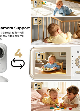 ebemate Update Freedom Wi-Fi Baby Monitor with 2 Camera, 2.8inch LCD Screen Video & Audio with 4 x Zoom Mode & 720P HD Camera, 2-Way Talk Cam with Intelligent Review & Growth Album,1200FT