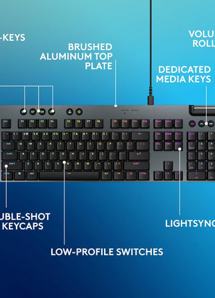 Logitech G915 X Low-Profile Wired Mechanical Gaming Keyboard, Double-Shot PBT Keycaps, Fully Programmable Keys, RGB Lighting, Aluminum Finish, GL Brown Tactile Switches - PC/Mac - Black