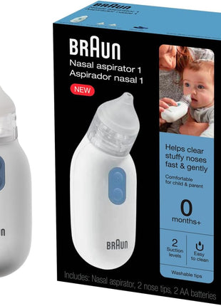 Braun Electric Nasal Aspirator - Mucus Remover, Blocked Nose Relief for Newborn, Baby and Toddler, Electric Suction Power, 2 Suction Levels, 2 Nose Tip Sizes, Dishwasher Safe, FSA and HSA Eligible