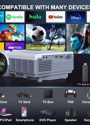 FUDONI Projector with 5G WiFi & Bluetooth, Native 1080P 18000L Portable Movie Projector for Home Theater Outdoor, Built-in Speaker, Compatible with HDMI, USB, AV, Fire Stick, Laptop, iOS, Android, PS5