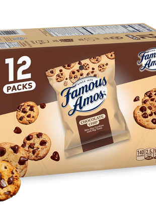 Famous Amos Classic Chocolate Chip Cookies, Bite-Size Crunchy Cookies, Sweet Treats for Sharing, 12 Pack Box, 12 oz