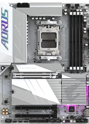 GIGABYTE B650E AORUS Elite X AX ICE AMD AM5 ATX Motherboard, Support Ryzen 9000/8000/7000 Series, DDR5, 12+2+2 Power Phase, 3X M.2, PCIe 5.0, USB-C, WIFI6E, 2.5GbE, EZ-Latch, Q-Flash, RGB Fusion
