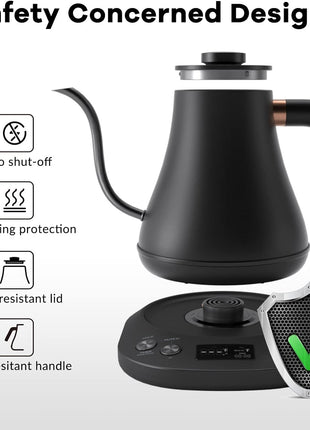 Mecity Electric Kettle Gooseneck Pour Over Kettle ±1°F Temperature Control Quick Heating Water Boiler for Coffee & Tea & Formula Auto Shut Off Tea Kettle 1200 Watt, 0.8L, Matt Black, Barista Edition