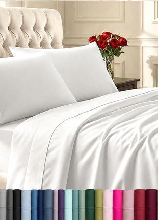 California Design Den Soft 100% Cotton Sateen Queen Bed Sheets Set, White | 400 Thread Count Backed by Good Housekeeping Seal, 16" Deep Pocket, All-Around Elastic, Durable, Easy Care
