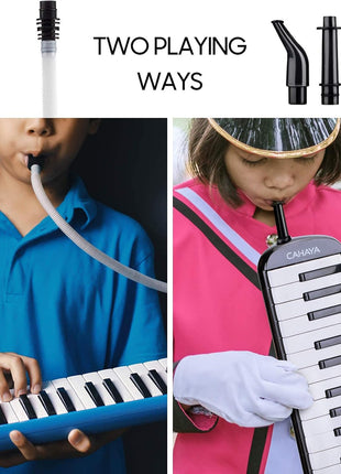 CAHAYA Melodica Piano Keyboard 32-Key with Case for Beginners Black | Portable Keyboard Instrument with 2 mouthpieces and carry bag ideal gift for kids student school lessons practice performance