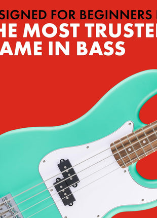 Fender Squier Debut Series Beginner Precision Bass Guitar, Sea Foam Green | Starter electric bass guitar, free lessons included, 2-year warranty, satin urethane finish, ideal for beginners