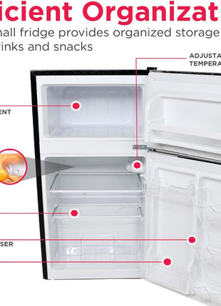 Frigidaire EFR3A1 Compact Small Top-Freezer Refrigerator, Stainless Steel Mini Bar Fridge, Platinum Series-21.26" D x 17.83" W x 33.5" H, 3.2 cu ft Double Door
