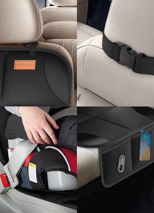 SMART ELF Car Seat Protector, 2Pack Seat Protector Protect Child Seats with Thickest Padding and Non-Slip Backing Mesh Pockets for Baby and Pet,Sedan SUV Truck (Black)