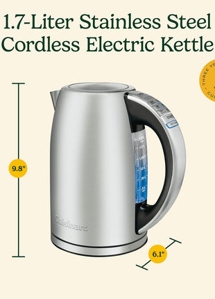 Cuisinart PerfecTemp 1.7-Liter Electric Kettle, Cordless Electric Tea Kettle, 1500W for Fast Heat-Up, 6 Preset Temperatures, 30-Minute Keep Warm, Stay Cool Nonslip Handle, CPK-17P1