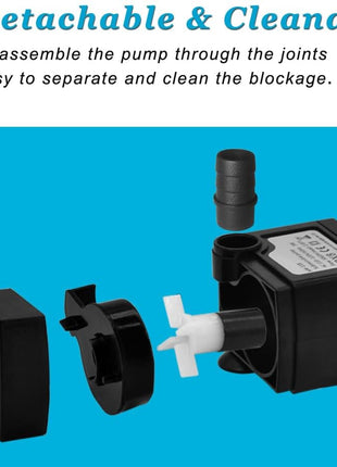 90 GPH Mini Submersible Pump, Small Fountain Pump (5W 350L/H) for water feature, Aquariums, Fish Tank, Tabletop Fountain, Pet Fountain, Indoor or Outdoor Pond Fountain