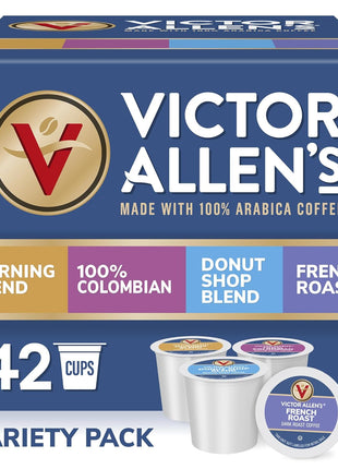 Victor Allen's Coffee Variety Pack (Morning Blend, 100% Colombian, Donut Shop Blend, French Roast), 42 Count, Single Serve Coffee Pods for Keurig K-Cup Brewers