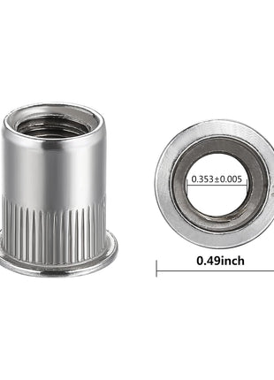 Wensilon Rivet Nut 1/4 inch-20UNC 100Pcs Stainless Steel 304 Finish Flat Head Rivnut Threaded Insert Nut Knurled Body