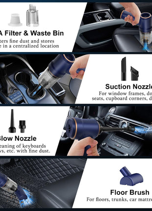 KMM Handheld Car Vacuum Cleaner, 9000Pa Vacuum Cleaner and Air Duster, 120W High Power Hand Held Vacuum with LED Light and Multi-Nozzles for Car, Home, Office, Pet