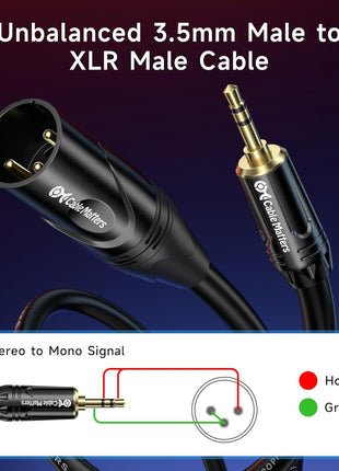 Cable Matters 3.5mm to XLR Cable - 6ft, Male to Male XLR to 1/8 Inch Cable, Compatible with iPod, MP3 Player, Laptop, Voice Recorder, and More, Black Not for Microphone Use