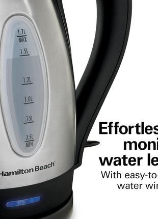 Hamilton Beach 1.7 Liter Electric Tea Kettle, Water Boiler & Heater | Fast Boiling 1500 Watts | BPA Free | Cordless Serving | Auto-Shutoff & Boil-Dry Protection | Stainless Steel | 40880G