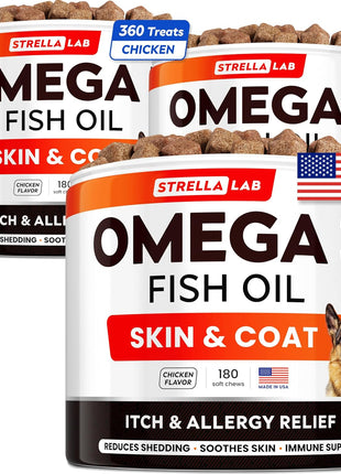 (Pack of 3) Fish Oil Omega 3 Treats for Dogs - Allergy Relief - Joint Health - Itch Relief, Shedding - Skin and Coat Supplement - Alaskan Salmon Oil Chews - Omega 3 6 9 - EPA & DHA Fatty Acids