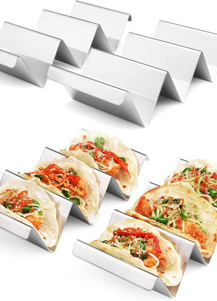 Taco Holders 4 Packs - Stainless Steel Taco Stand Rack Tray Style, Oven Safe for Baking, Dishwasher and Grill Safe
