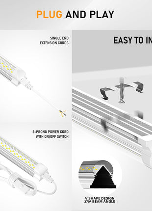 ONLYLUX 8ft LED Shop Light, 8' 100W 15000lm 6000K (12 Pack), 8 Foot Linkable led Shop Lights with Plug Fixture for Garage Workshop, T8 LED Tube Lights, High Output,