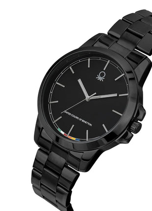 United Colors of Benetton Signature Analog Watch for Man with Black Round Dial & Black Stainless Steel Bracelet Band Water Resistant Men's Wrist Watches - UWUCG2102