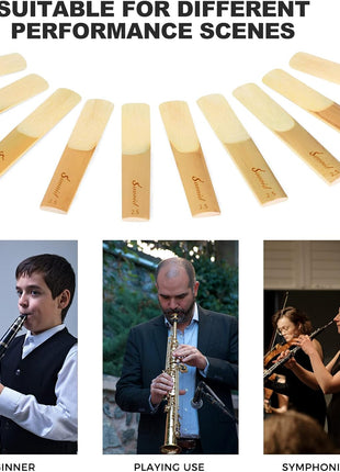10 Pack Bb Clarinet Reeds with Plastic Box, Strength 2.5 Reeds for Clarinet, Thinner Reed Tip & Unfiled Cut for Easy of Play, Traditional Reeds for Clarinet Beginner and Player
