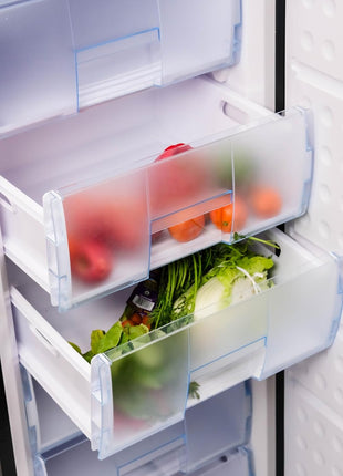 Hamilton Beach Upright Freezer, Deep Freeze, Stainless Steel Freezer with Drawer Compartments, 11 cu. ft. Freezer – 25"D x 23.6"W x 66.5"H