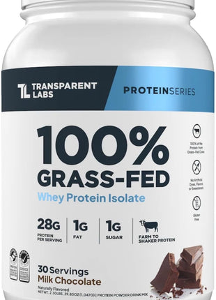 Transparent Labs Grass-Fed Whey Protein Isolate - Naturally Flavored, Gluten Free Whey Protein Powder with 28g of Protein per Serving & 9 Amino Acids - 30 Servings, Milk Chocolate