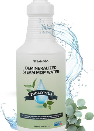 Steam & Go   Demineralized Water for Steam Cleaner, PVC Free Floor Cleaner Liquid Compatible With Any Steam Mop, Ready to Use Multisurface Cleaner, Scented Mop Solution, Eucalyptus Mint, 32 oz