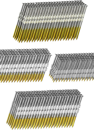 21 Degree Framing Nails 4 SIZES (2 inch+2-1/2 inch+3.0 inch) Ring Shank+3-1/2 inch Smooth Shank), Full Round Head Hot Dipped Galvanized, 100 per Size, 400 Count, Assorted Size, 20 to 22 Degree Framing Nailer