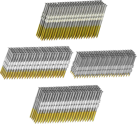 21 Degree Framing Nails 4 SIZES (2 inch+2-1/2 inch+3.0 inch) Ring Shank+3-1/2 inch Smooth Shank), Full Round Head Hot Dipped Galvanized, 100 per Size, 400 Count, Assorted Size, 20 to 22 Degree Framing Nailer