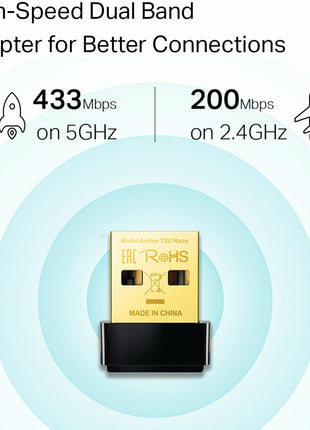 TP-Link Nano AC600 USB WiFi Adapter(Archer T2U Nano)- 2.4G/5G Dual Band Wireless Network Transceiver for PC Desktop, Travel Size, Supports Windows (11,10, 8.1, 8, 7, XP/Mac OS X 10.9-10.14)