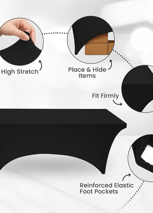 Utopia Kitchen Spandex Table Cloth 2 Pack [6FT, 72Lx30Wx30H Inch, Black] | Tight, Fitted, Washable and Wrinkle Resistant Stretch Rectangular Patio Table Cover for Event, Wedding, Banquet & Parties
