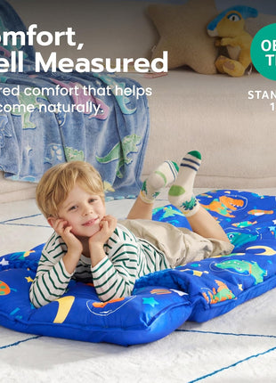 JOIEDOMI Toddler Nap Mat with Removable Pillow and Minky Blanket 55''x30'' Kids Sleeping Bag for Boys and Girls Ages 3-6 Roll Up Soft Nap Mats for Preschool Kindergarten Daycare Sleepover