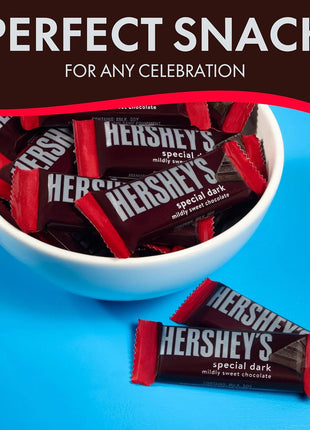 Hershys Special Dark Mildly Sweet Chocolate - 2 Pounds Approx 70 Halloween Candy Bulk Individually Wrapped - Dark Chocolate Hershys Snack Size Candy Bars - Halloween Treats for Sharing With Family and Friends