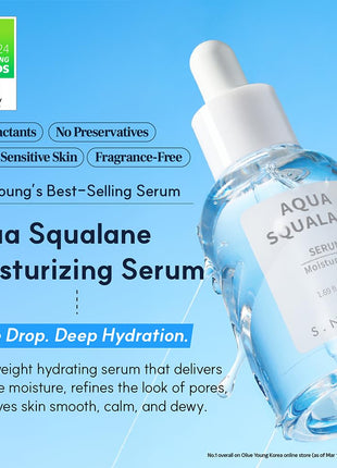 S.NATURE AQUA SQUALANE SERUM | Deeply hydrated Facial Serum for All Skin Type, Soothing, Pore Tightening and Sebum control Benefits, Korean Skin Care (1.69 Fl.Oz)