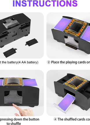 FEIERYA Automatic Card Shuffler 2/1/4/6 Deck | Battery-Operated Electric Playing Card Shuffler,Compatible with UNO,Poker for Home Card Game,Travel