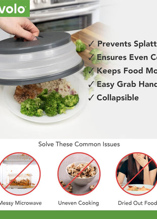 Tovolo Microwave Splatter Cover for Food, Medium (Charcoal)   Collapsible & Vented Silicone Splatter Guard Lid   Microwave Plate & Dish Cover with Handle   BPA Free Kitchen Gadget for Meal Prep