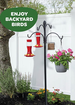 Hummingbird Feeder 10 oz [Set of 2] Plastic Hummingbird Feeders for Outdoors, with Built-in Ant Guard - Circular Perch with 5 Feeding Ports - Wide Mouth for Easy Filling/2 Part Base for Easy Cleaning