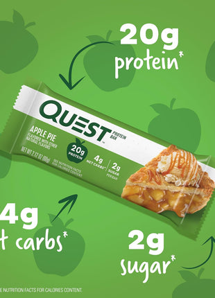 Quest Nutrition Apple Pie Protein Bar, 20g Protein, 4g Net Carbs, 2g Sugar, Gluten Free, Keto Friendly, 12 Count