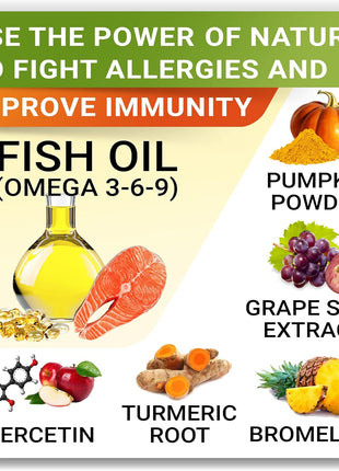 Allergy Relief + Omega 3 Dogs Bundle - Itchy Skin Treatment + Allergy & Itch Relief Skin & Coat Supplement - Omega3 & Pumpkin - Anti Itch Support - 300 ct - Peanut Butter + Salmon Flavor - Made in USA
