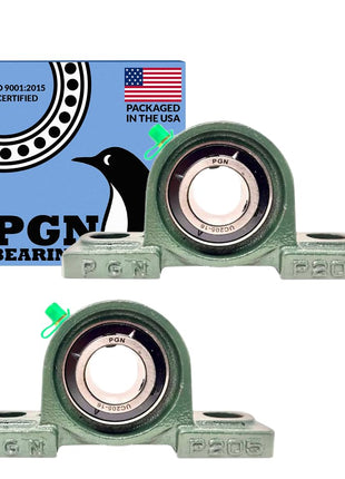 PGN UCP205-16 Pillow Block Bearing - Pack of 2 Mounted Chrome Steel Bearings with 1 inch Bore - Self Alignment