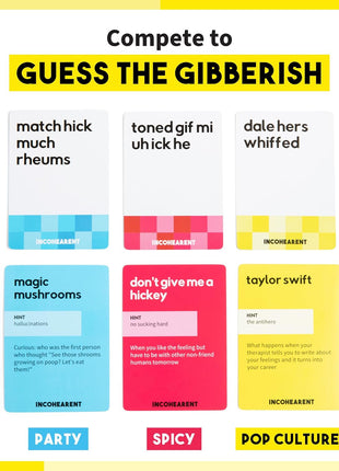 Incohearent by Relatable – Guess the Gibberish Party Game for Adults, Funny Card Game Activity for Groups, Bachelorette Party Favorite, Summer Fun for Game Night, Travel-Friendly with 300 Cards